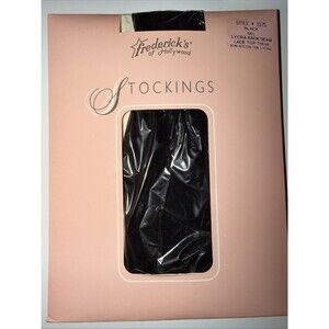 Vintage Frederick’s of Hollywood Thigh-Hi Lace Top Stockings Size M/L Black NEW
